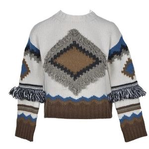 MaxMara White Fringe-Trim Baita Sweater